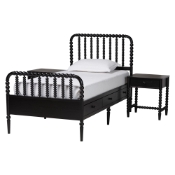 Baxton Studio Lucera 3-Piece Bedroom Set, Twin, Black